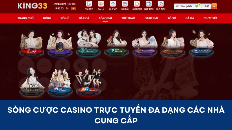 Sảnh cược casino trực tuyến với đa dạng các nhà cung cấp uy tín